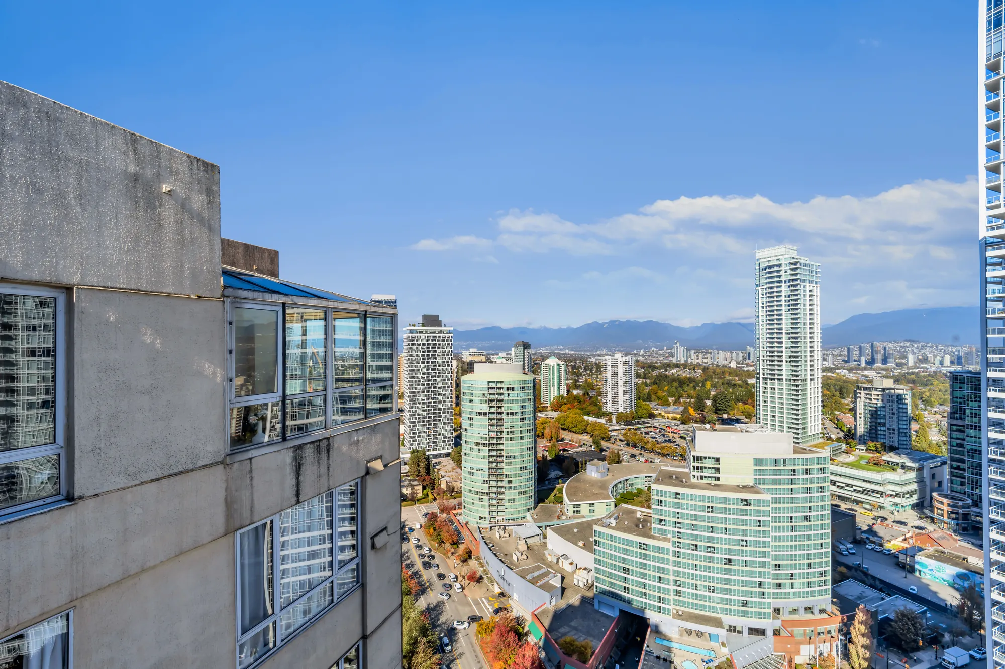 Down the side of the building toward Metrotown and the mountains